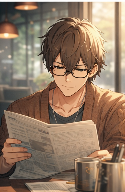 新聞を読みながら、落ち着かない気持ちを整理しようと考える人物のイラスト