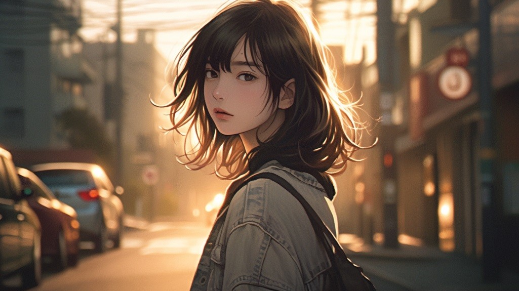 夕暮れの街で振り返る女性。不安や迷いを抱えながら、人との距離や信頼について考えている場面のイメージ